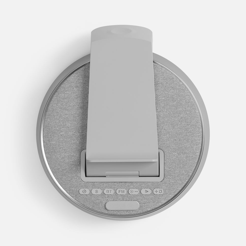Bluetooth-колонка с беспроводной зарядкой и часами netEnergy, серая Bluetooth-колонка с беспроводной зарядкой и часами netEnergy, серая