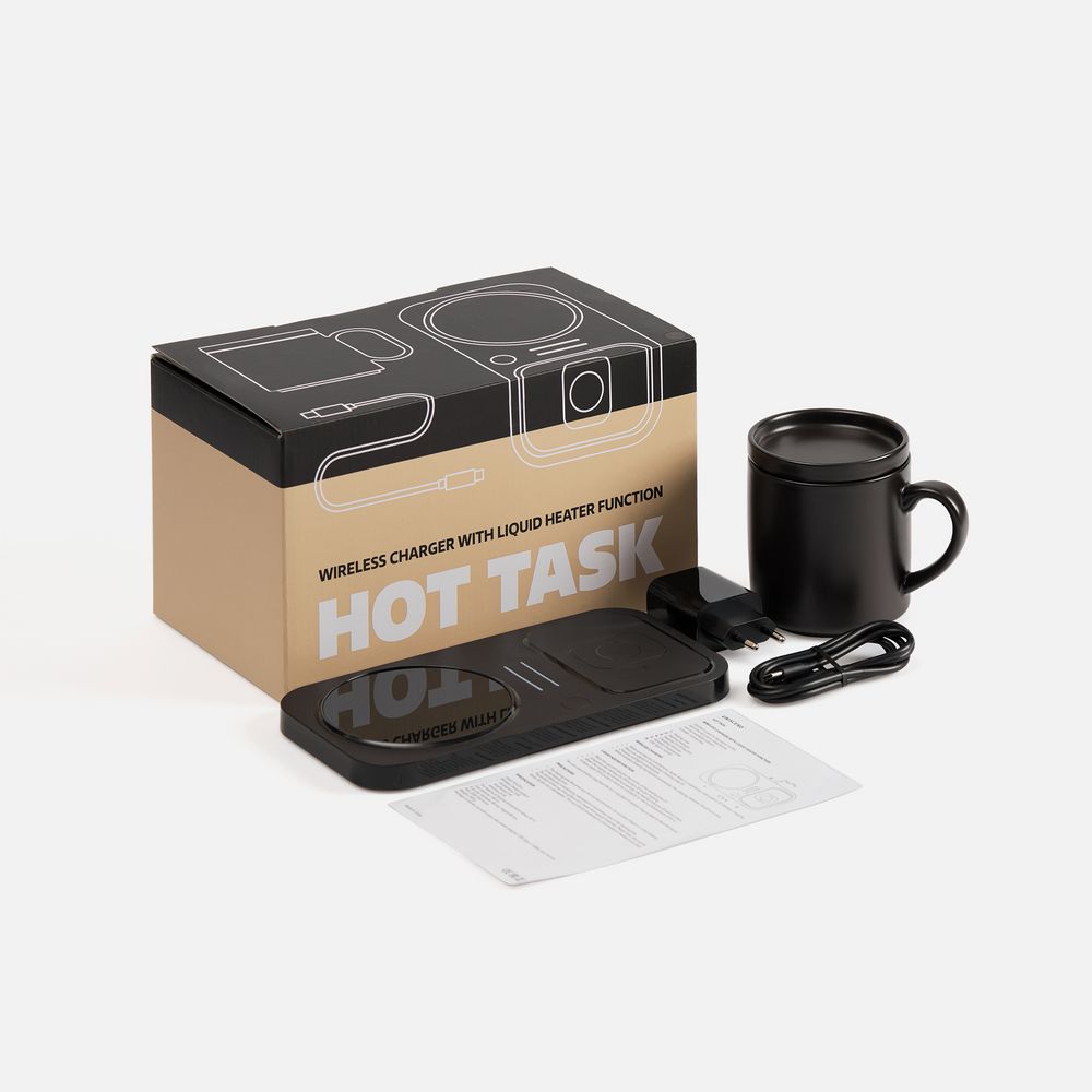 Беспроводное зарядное устройство с подогревом кружки Hot Task, черное Беспроводное зарядное устройство с подогревом кружки Hot Task, черное