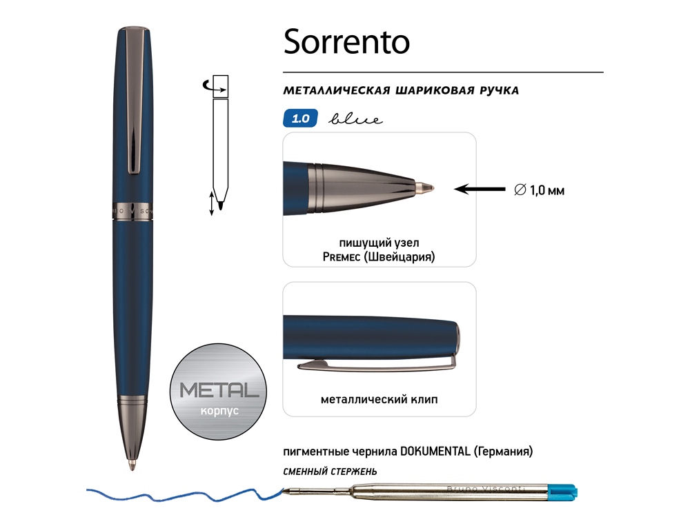 Ручка металлическая шариковая Sorrento, синий матовый Ручка металлическая шариковая Sorrento, синий матовый