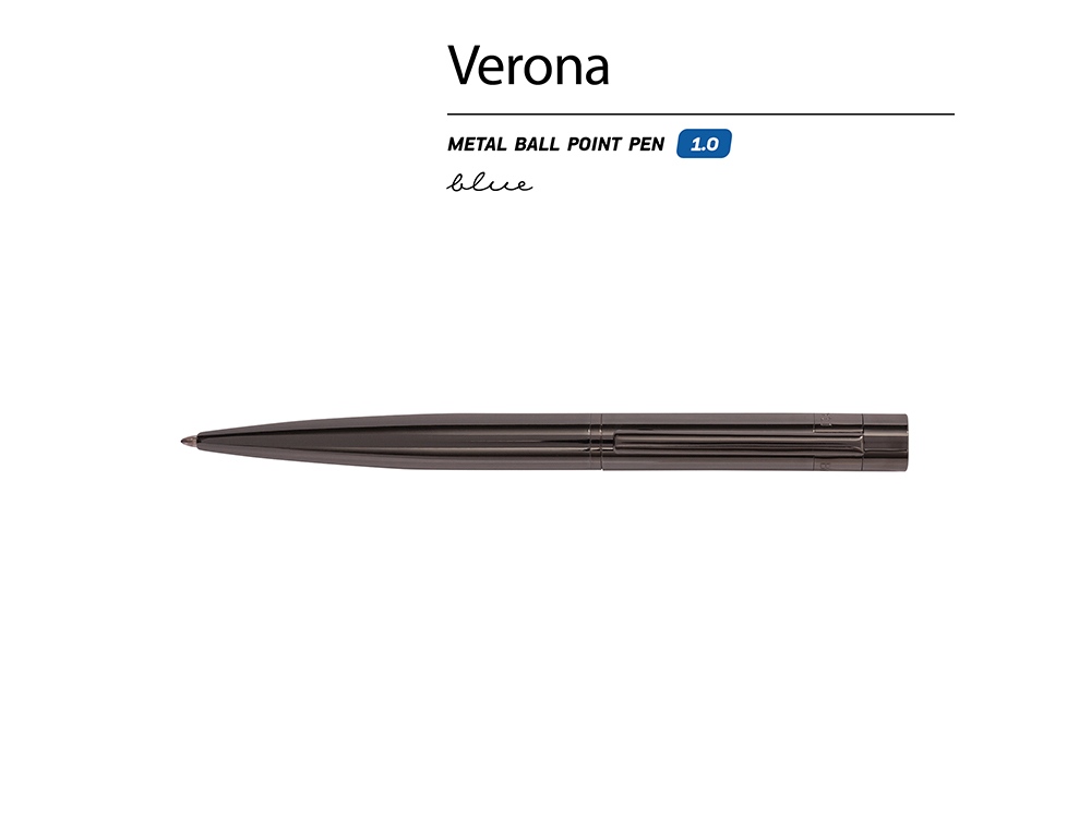 Ручка металлическая шариковая Verona, вороненая сталь, 1.0 мм, синяя Ручка металлическая шариковая Verona, вороненая сталь, 1.0 мм, синяя