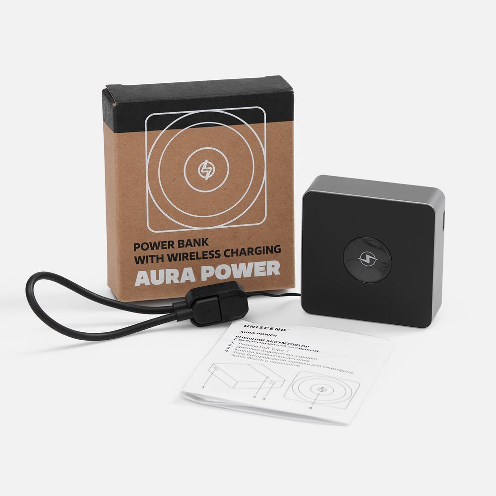 Внешний аккумулятор с беспроводной зарядкой Aura Power 5000 мАч, серый