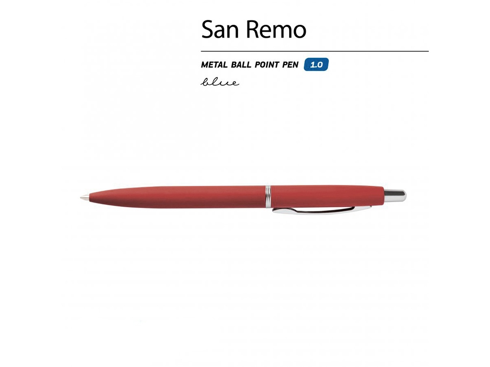 Ручка SAN REMO шариковая, автоматическая, красный металлический корпус 1.00 мм, синяя Ручка SAN REMO шариковая, автоматическая, красный металлический корпус 1.00 мм, синяя