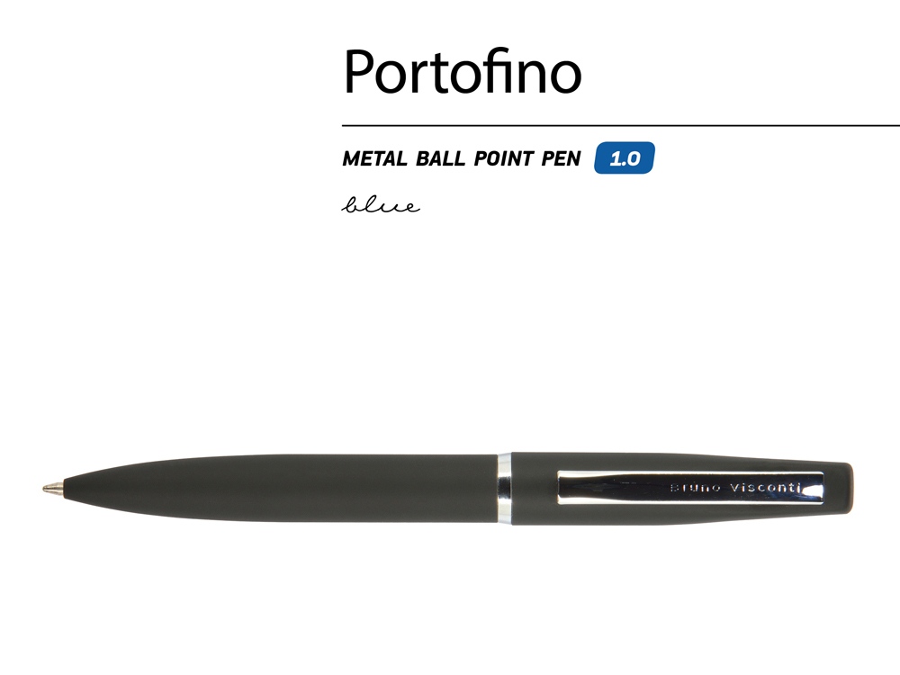 Ручка Portofino шариковая автоматическая, черный металлический корпус, 1,0 мм, синяя Ручка Portofino шариковая автоматическая, черный металлический корпус, 1,0 мм, синяя