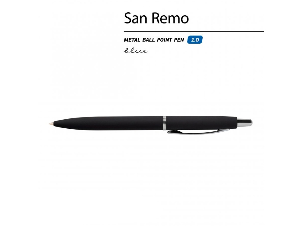 Ручка SAN REMO шариковая автоматическая, черный металлический корпус, 1.00 мм, синяя Ручка SAN REMO шариковая автоматическая, черный металлический корпус, 1.00 мм, синяя