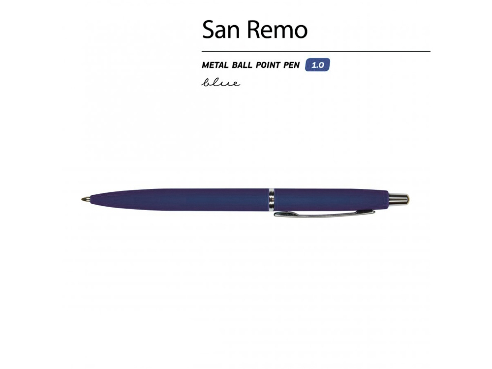 Ручка металлическая шариковая San Remo, 1,0мм, синие чернила, ярко-синий Ручка металлическая шариковая San Remo, 1,0мм, синие чернила, ярко-синий
