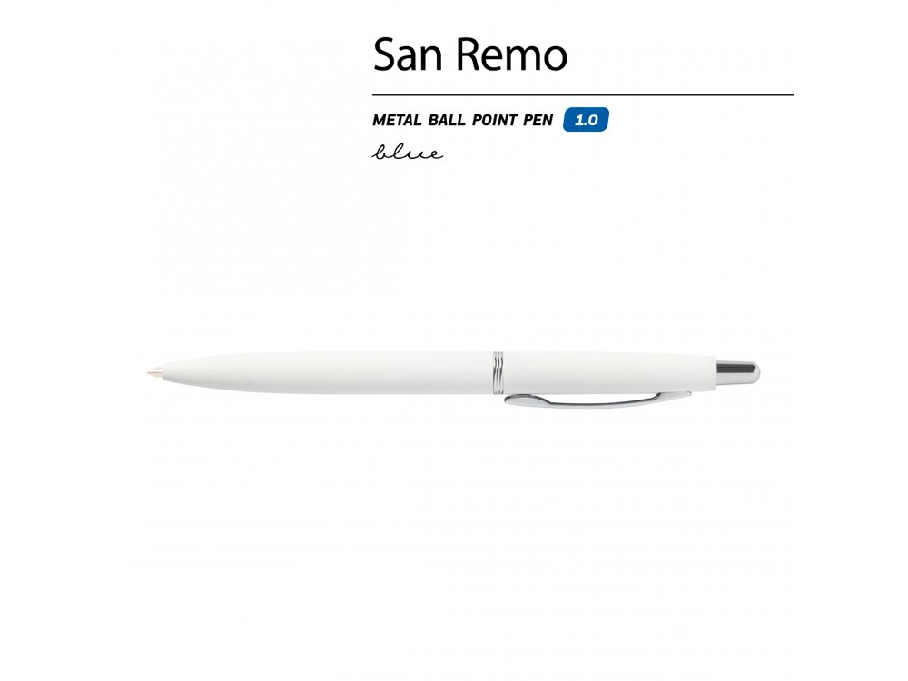Ручка SAN REMO шариковая, автоматическая, белый металлический корпус 1.00 мм, синяя Ручка SAN REMO шариковая, автоматическая, белый металлический корпус 1.00 мм, синяя