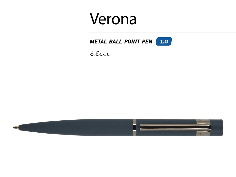 Ручка Verona шариковая автоматическая, синий металлический корпус 1.0 мм, синяя Ручка Verona шариковая автоматическая, синий металлический корпус 1.0 мм, синяя