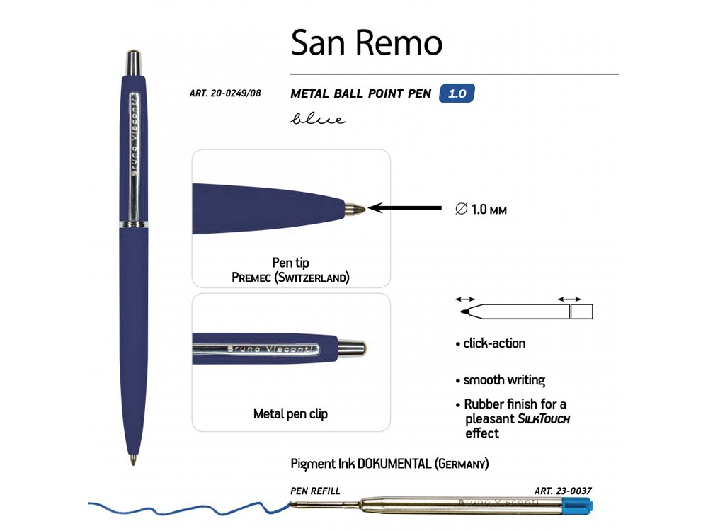 Ручка металлическая шариковая San Remo, 1,0мм, синие чернила, ярко-синий Ручка металлическая шариковая San Remo, 1,0мм, синие чернила, ярко-синий