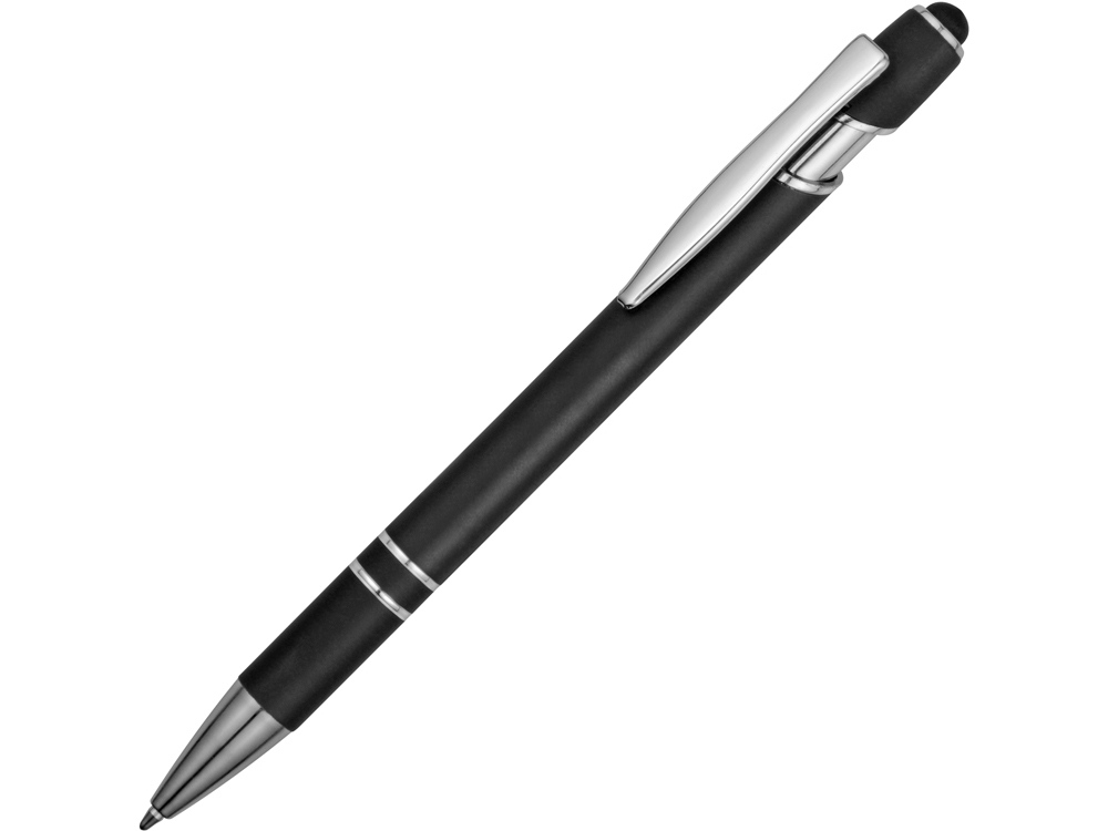Ручка металлическая soft-touch шариковая со стилусом Sway, черный/серебристый (P) Ручка металлическая soft-touch шариковая со стилусом Sway, черный/серебристый (P)
