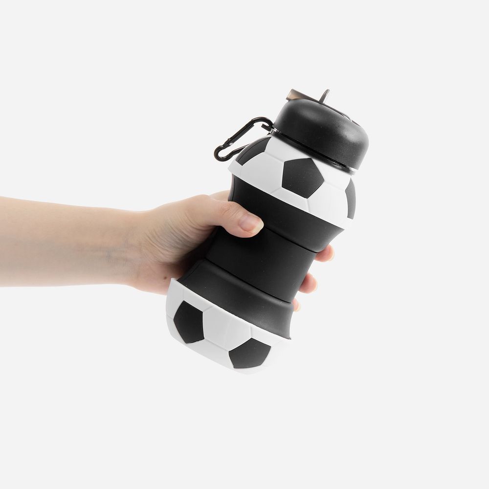 Складная бутылка для воды Football Flex, белая с черным