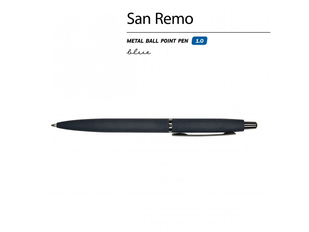 Ручка SAN REMO шариковая, автоматическая, темно-синий металлический корпус 1.00 мм, синяя Ручка SAN REMO шариковая, автоматическая, темно-синий металлический корпус 1.00 мм, синяя