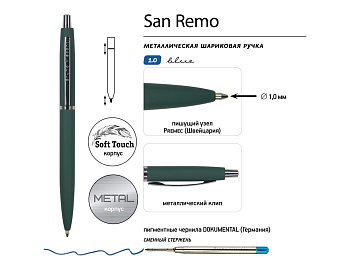 Ручка металлическая шариковая San Remo, софт-тач, 1.0 мм, зеленый