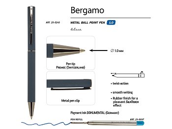 Ручка Bergamo шариковая автоматическая, синий металлический корпус, 0,7 мм, синяя