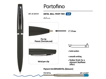 Ручка Portofino шариковая  автоматическая, черный металлический корпус, 1,0 мм, синяя