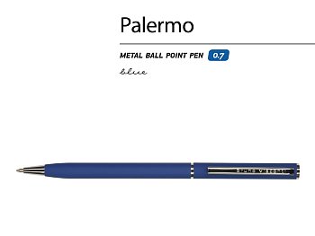Ручка Palermo шариковая  автоматическая, синий металлический корпус, 0,7 мм, синяя