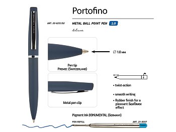 Ручка Portofino шариковая  автоматическая, синий металлический корпус, 1.0 мм, синяя