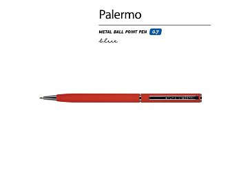 Ручка металлическая шариковая Palermo, софт-тач, 0,7 мм,  красный