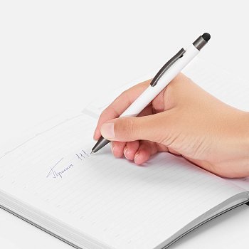 Ручка шариковая Atento Soft Touch со стилусом, белая