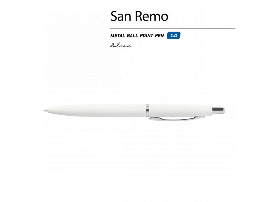 Ручка SAN REMO шариковая, автоматическая, белый металлический корпус 1.00 мм, синяя