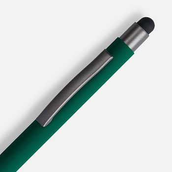 Ручка шариковая Atento Soft Touch со стилусом, зеленая
